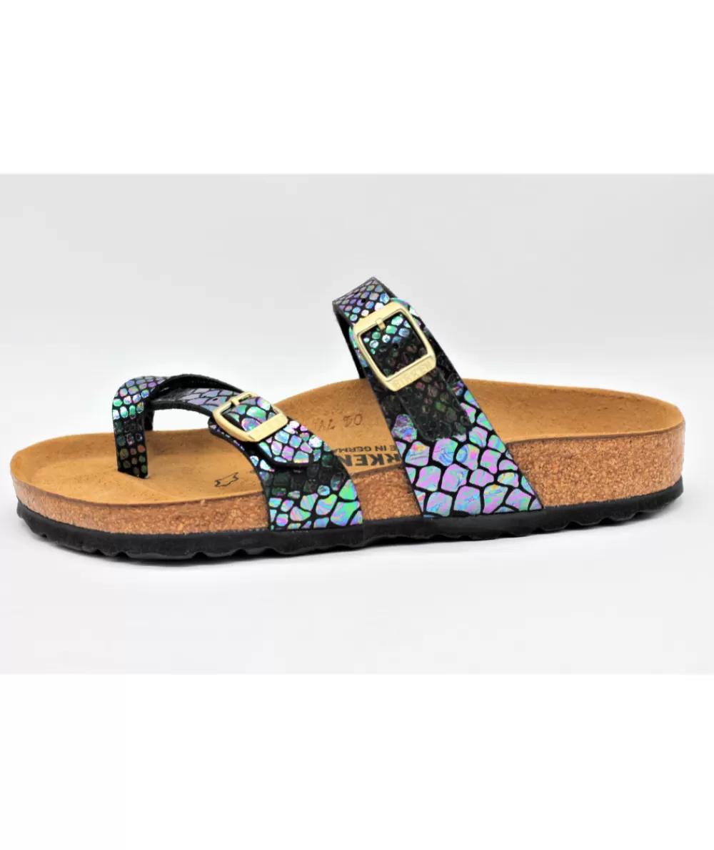 Women birkenstock Mules- Mayari Shiny Snake Black